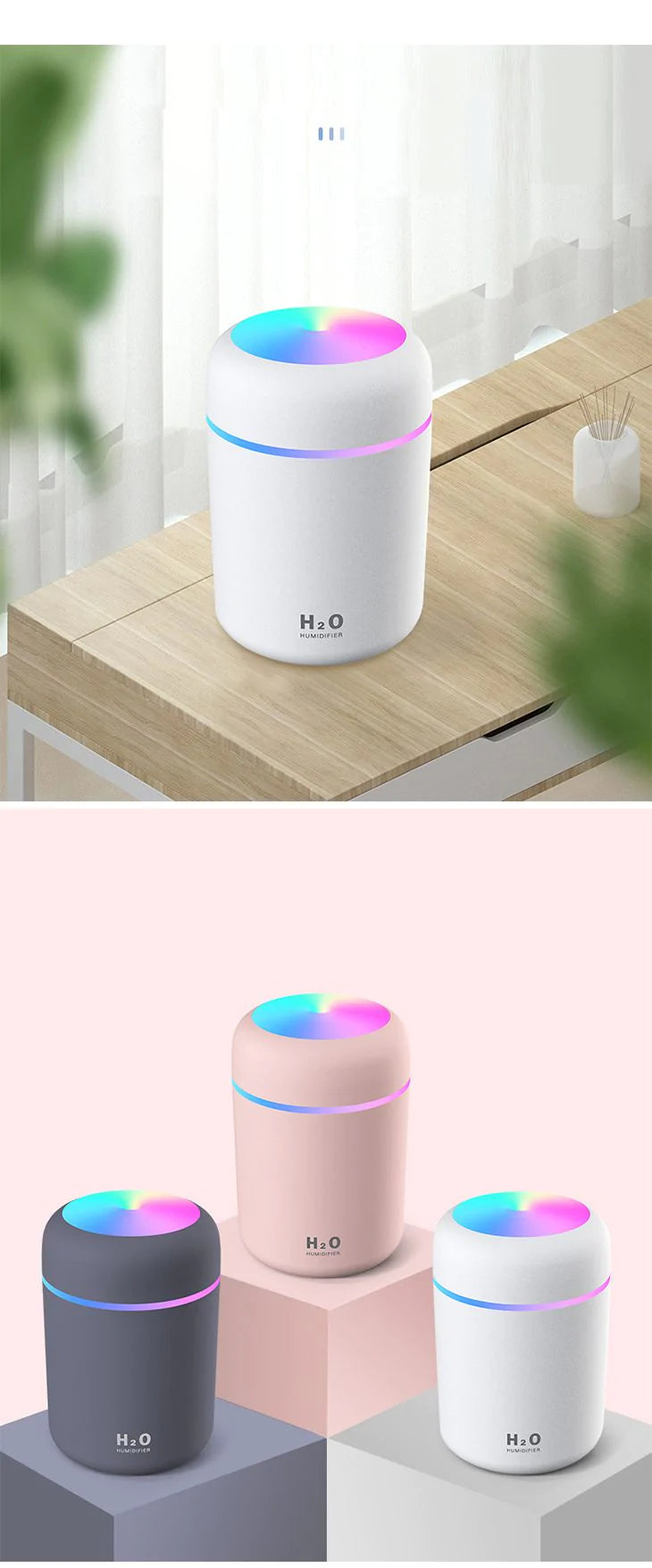 【ピンク】加湿器 卓上 超音波式 加湿器 超静音 車用加湿器 除菌 小型 省エネ オフィス 部屋 静電気の発生防止 乾燥/花粉症対策 父の日 プレゼント 贈り物