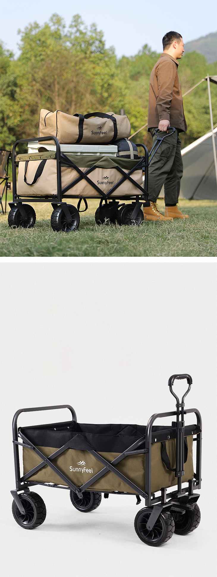 【カーキブラウン】キャリーワゴン 3秒開閉 キャリーカート 大容量 折りたたみ アウトドア 耐荷重120kg 150L 軽量 頑丈 4輪 カート アウトドアワゴン ワゴンカート マルチキャリー マルチカート キャンプ レジャー 折り畳み