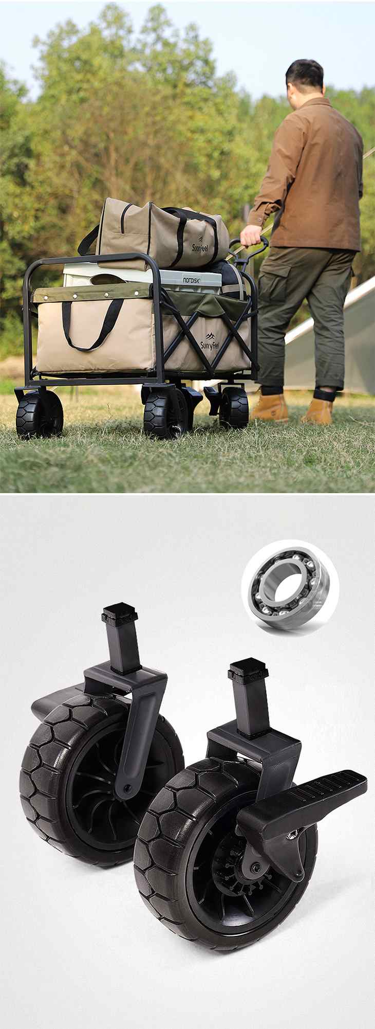 【カーキブラウン】キャリーワゴン 3秒開閉 キャリーカート 大容量 折りたたみ アウトドア 耐荷重120kg 150L 軽量 頑丈 4輪 カート アウトドアワゴン ワゴンカート マルチキャリー マルチカート キャンプ レジャー 折り畳み