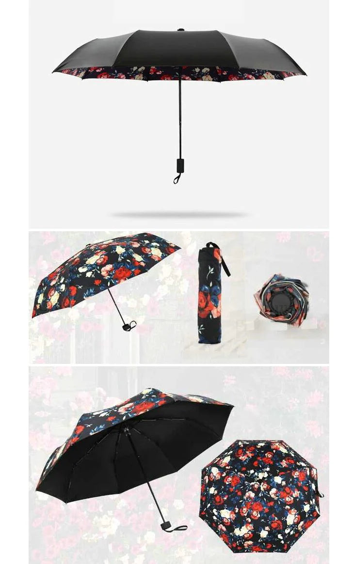 晴雨兼用 折りたたみ コンパクト 花柄 アンブレラ 傘 ワンタッチオープン ユニセックス 男女兼用 パラソル ジャンプ傘 UV 撥水