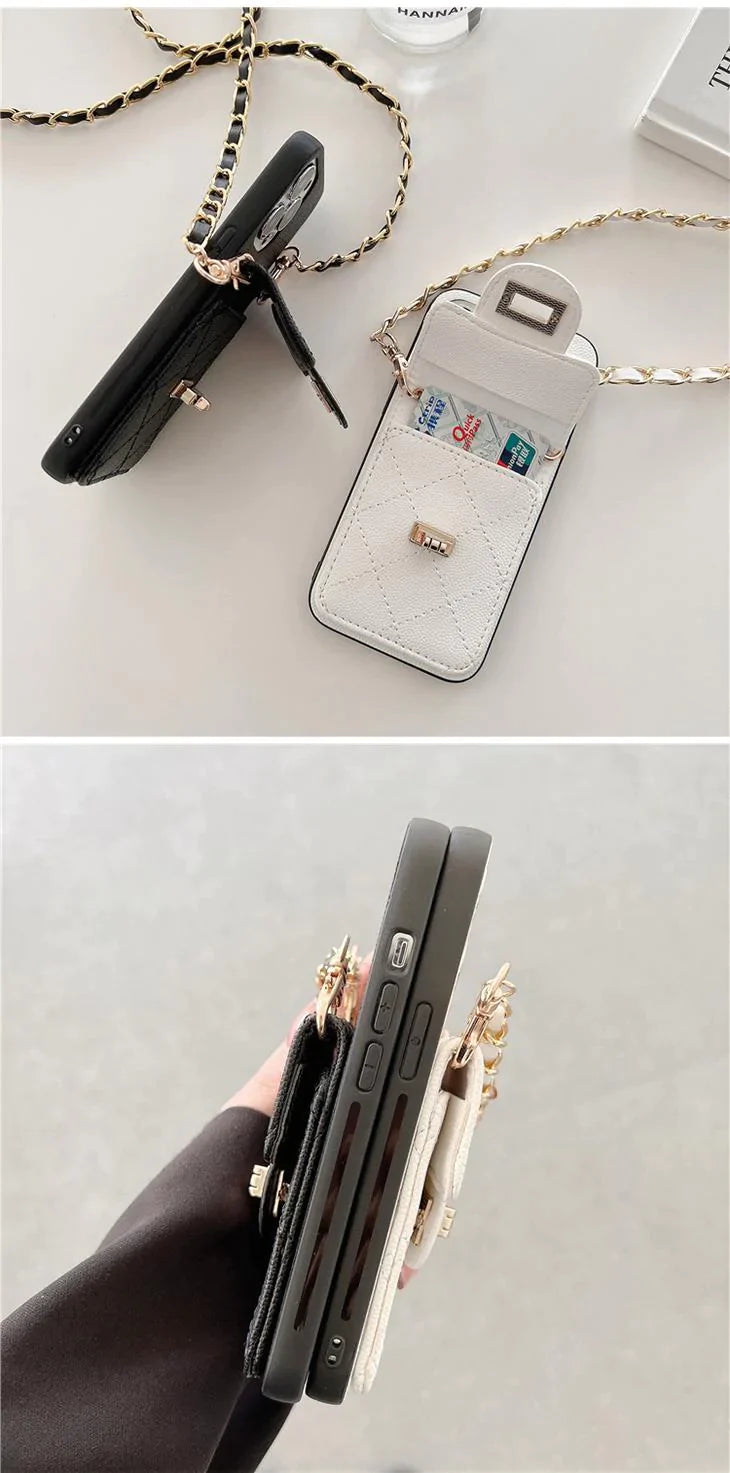 【ホワイトIPHONE12PROMAX】チェーンストラップ 韓国風 iPhoneケース アイフォン 収納付き キルティング iPhone13 肩掛け ストラップ かわいい おしゃれ ファッション センス シンプル 無地 トレンド感