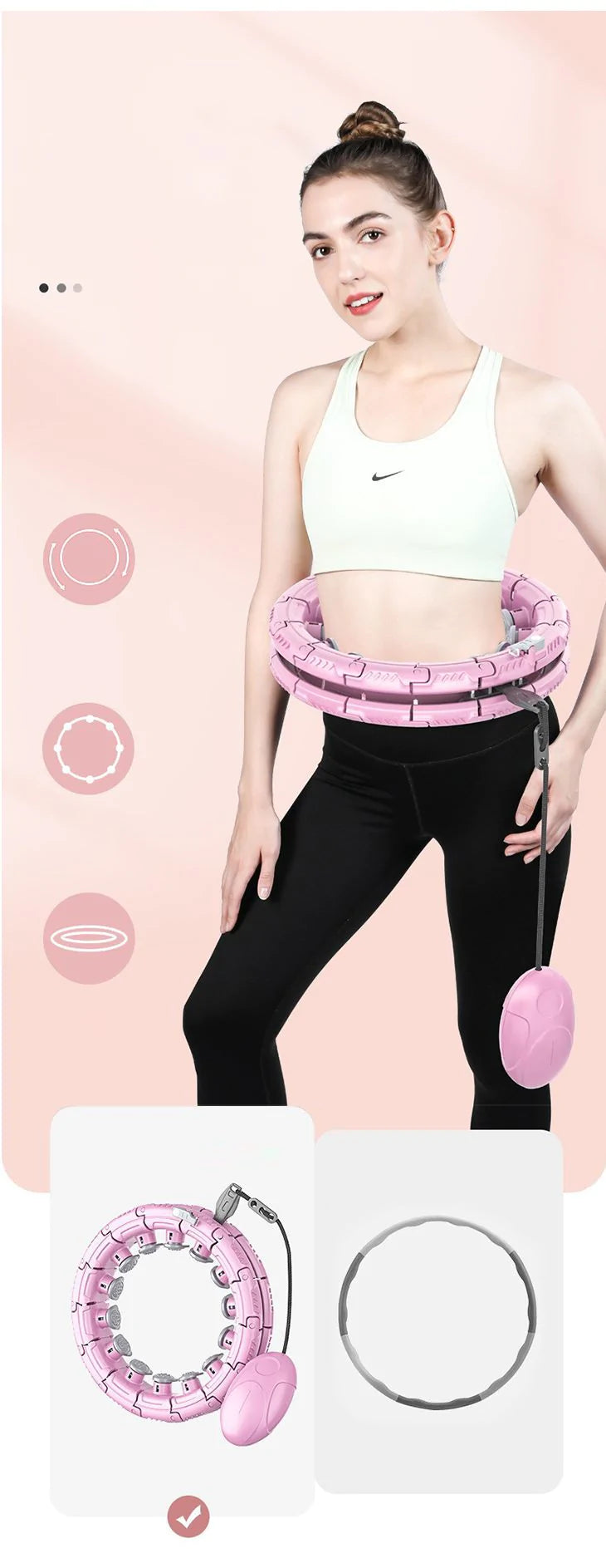 【ホワイト】スマートフラフープ 落ちない フラフープ 組み立て マッサージ ダイエット ウエストシェイプ フィットネス サイズ調整 痩身 エクササイズ スポーツ