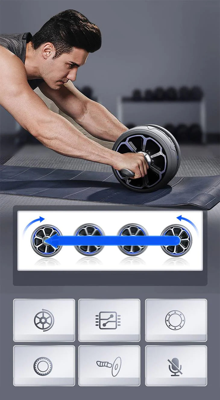 【ブルー】腹筋ローラー トレーニング エクササイズ 筋トレ 筋肉トレーニング ダイエット 腹筋器具 おうちジム 自動リバウンド 多機能 静音設計 簡単