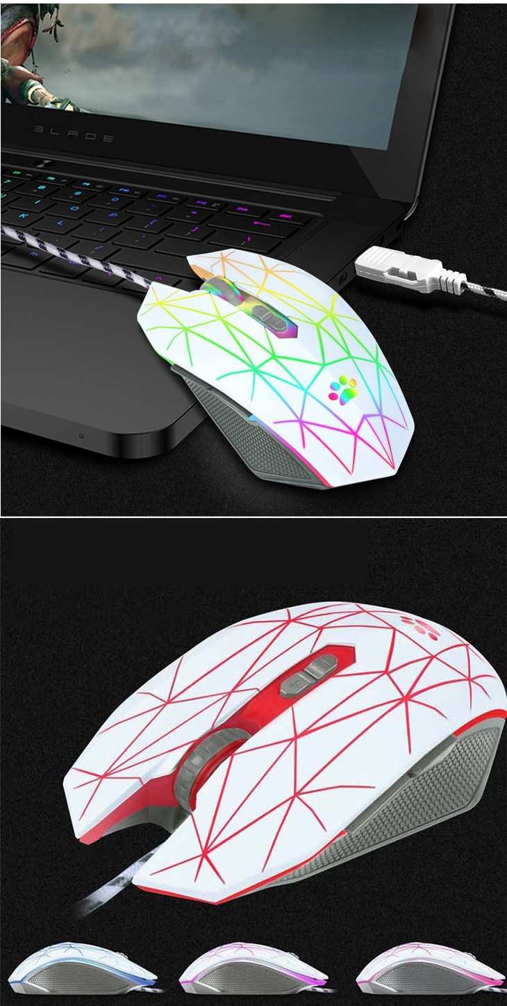 有線 ゲーミングマウス USBケーブル,1600dpi ラップトップ メタルプレート 競技用ゲーム用マウス 有線マウス LED 4色 カラフル おしゃれ