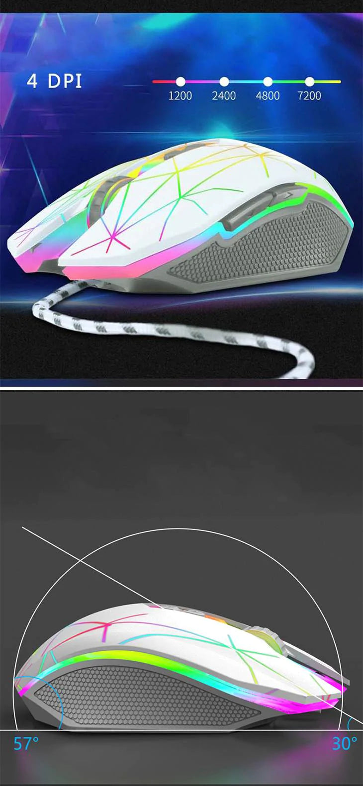 有線 ゲーミングマウス USBケーブル,1600dpi ラップトップ メタルプレート 競技用ゲーム用マウス 有線マウス LED 4色 カラフル おしゃれ