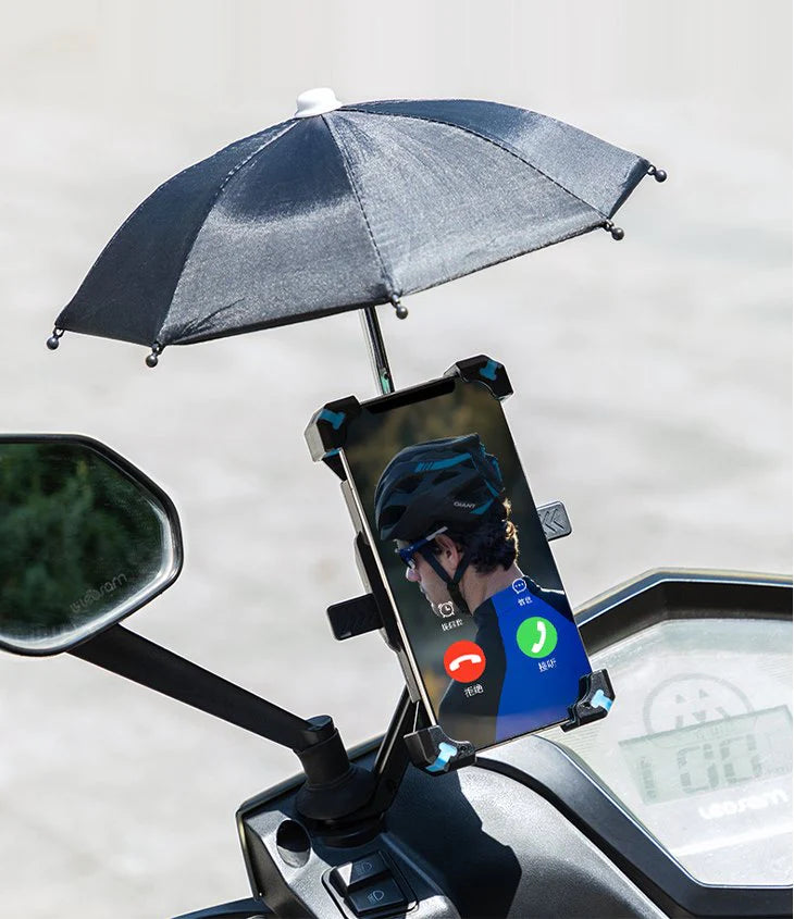 【レッド】バイク用 スマホホルダー 傘つき 遮光傘 パラソル 晴雨兼用 反射防止 見やすい 携帯ホルダー 自由調整 360度回転 簡単着脱 2点セット 自転車 高品質