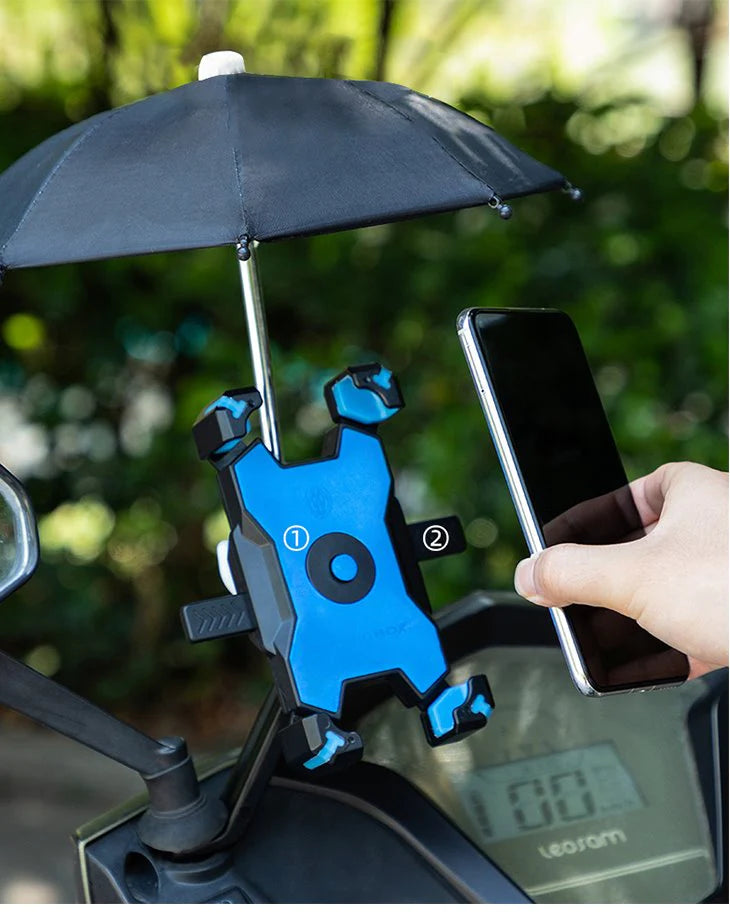 【ブラック】バイク用 スマホホルダー 傘つき 遮光傘 パラソル 晴雨兼用 反射防止 見やすい 携帯ホルダー 自由調整 360度回転 簡単着脱 2点セット 自転車 高品質