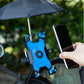 【ブルー】バイク用 スマホホルダー 傘つき 遮光傘 パラソル 晴雨兼用 反射防止 見やすい 携帯ホルダー 自由調整 360度回転 簡単着脱 2点セット 自転車 高品質