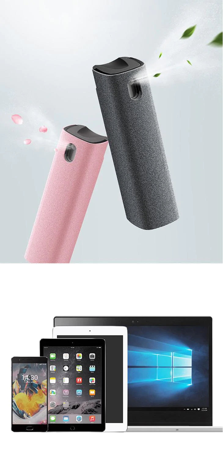 【グレー】スクリーンクリーナースプレー 携帯電話 PC クリーニング用品 ポータブル 持ち運び便利 再利用可能 35ml補充液内蔵