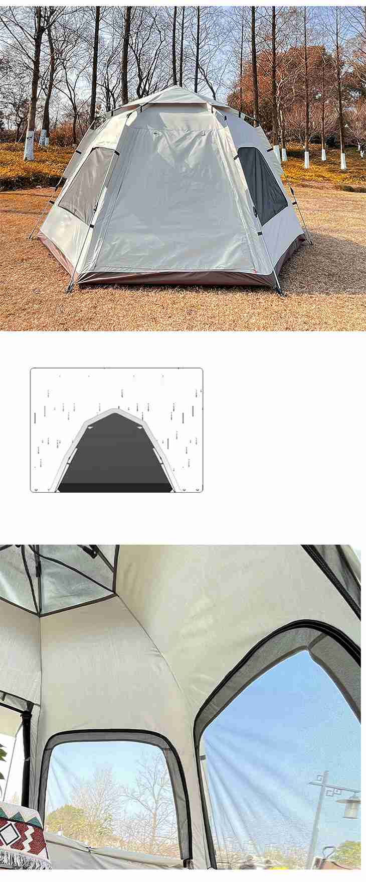六角形テント テント キャンプ 屋外 ポータブル折りたたみ ピクニック 屋外キャンプ 防雨 自動ポップアップ キャンプ用品 6人用 防水 防災