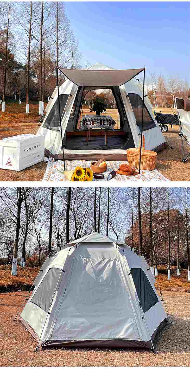 六角形テント テント キャンプ 屋外 ポータブル折りたたみ ピクニック 屋外キャンプ 防雨 自動ポップアップ キャンプ用品 6人用 防水 防災