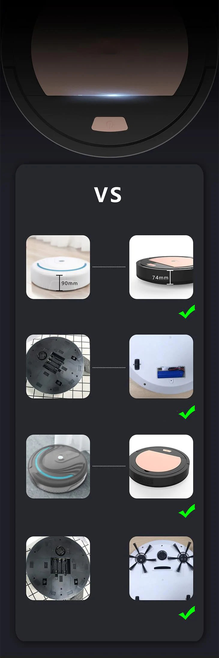 【ブラック】USB充電 スマートロボ 掃除機 ロボット掃除機 自動 大容量バッテリー 長持ち ほこり 掃除 クリーナー 静か 静音 スリムデザイン