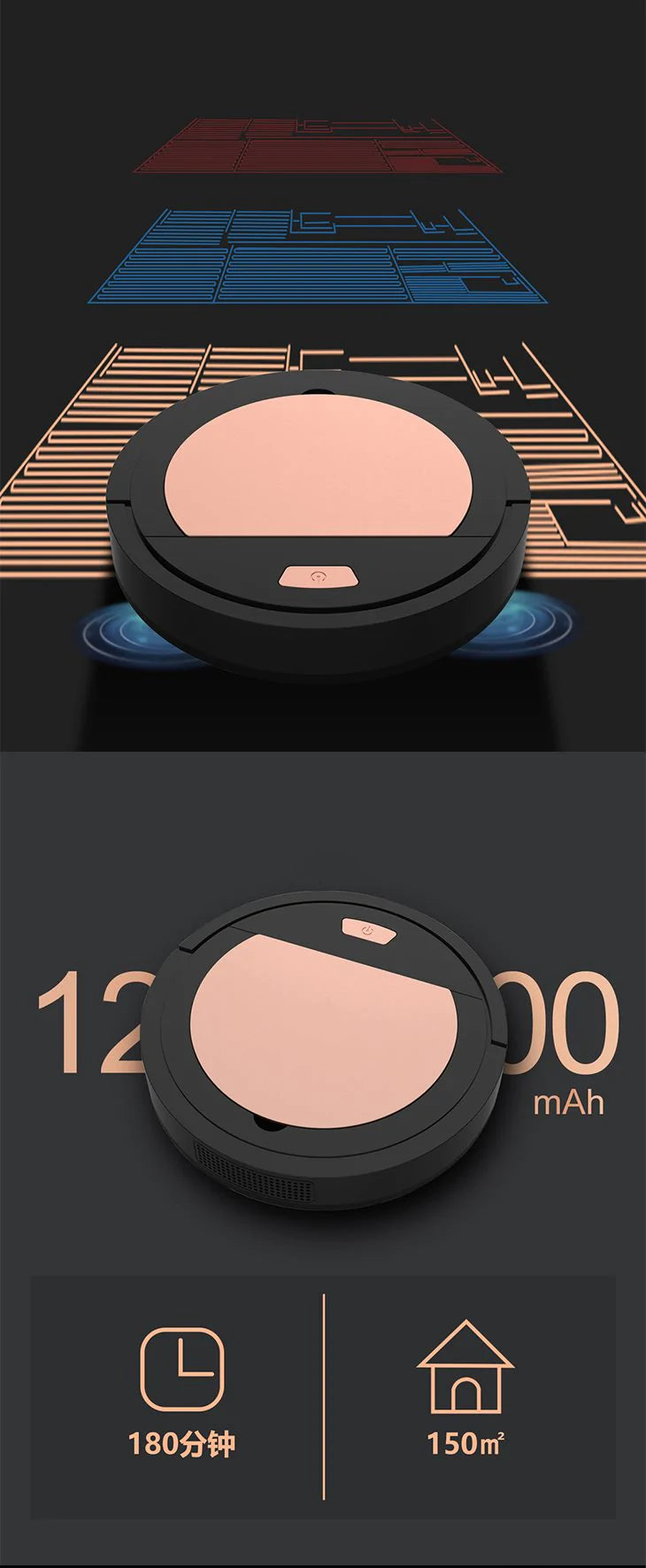 【ブラック】USB充電 スマートロボ 掃除機 ロボット掃除機 自動 大容量バッテリー 長持ち ほこり 掃除 クリーナー 静か 静音 スリムデザイン