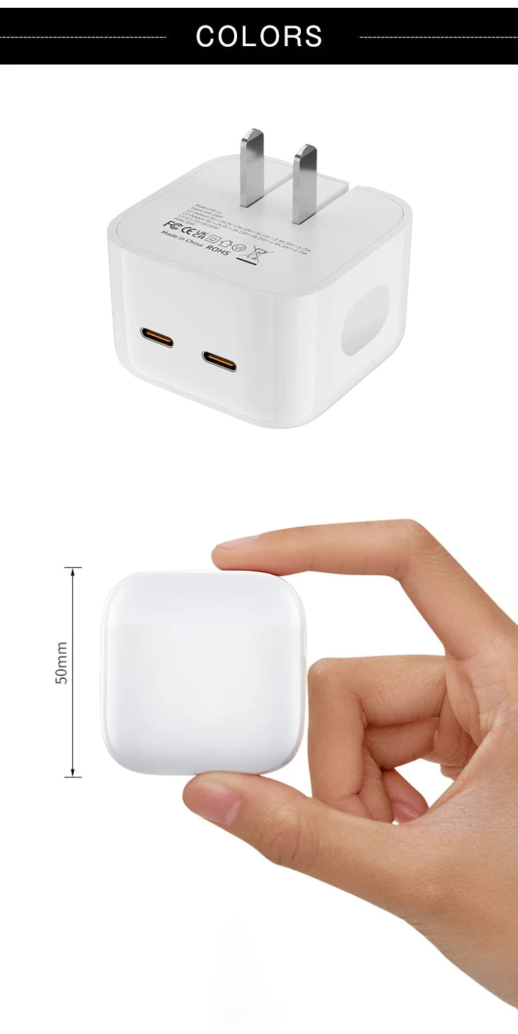 35W デュアル USB type-C ポート搭載 コンパクト電源アダプター ACアダプター iPhone 充電 android コンセント コンパクト 同時充電可能