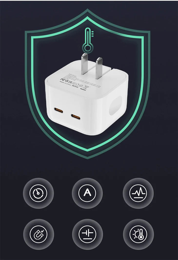 35W デュアル USB type-C ポート搭載 コンパクト電源アダプター ACアダプター iPhone 充電 android コンセント コンパクト 同時充電可能