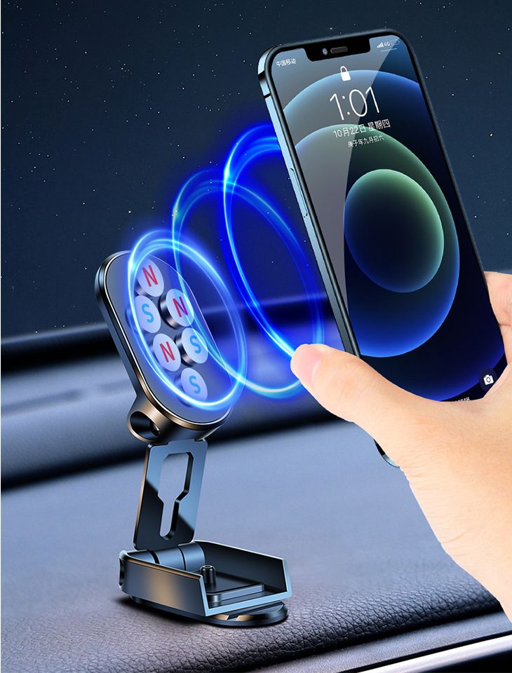 【ブラック】360度回転 マグネット吸着 磁力 スマートフィンホルダー iPhone android　スマホホルダー 吹き出し口 貼り付け カーホルダー 車載 折りたたみ 落ちない 安定感