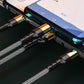 【1.25M】スマホ充電 iPhone android 3IN1 高品質 金メッキ 急速 USB 充電ケーブル ナイロン編み 1本3役 3台同時 最大5A 高耐久力