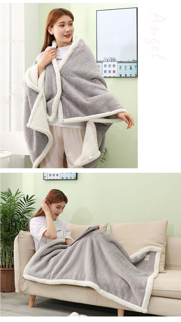 【グレー】着る毛布 ボア 100㎝X150cm 防寒対策 冷え性対策 あたたかい ケーブル編み風 おしゃれ かわいい ひざ掛け ブランケット お昼寝 ふわふわ もこもこ