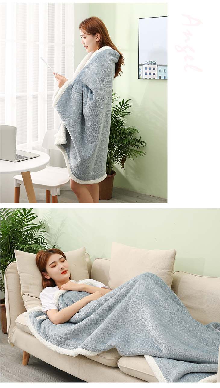 【グレー】着る毛布 ボア 85㎝X120cm 防寒対策 冷え性対策 あたたかい ケーブル編み風 おしゃれ かわいい ひざ掛け ブランケット お昼寝 ふわふわ もこもこ