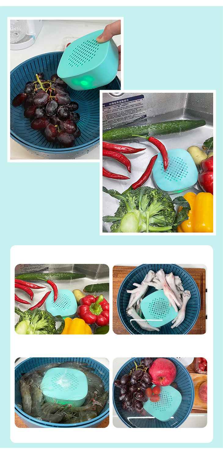 【ブルー】野菜洗浄 ハイパワー 殺菌 抗菌 残留農薬排除 大容量 バッテリー コンパクト 軽量 防水 長時間 99.9％ 水洗い 旅行 お泊り
