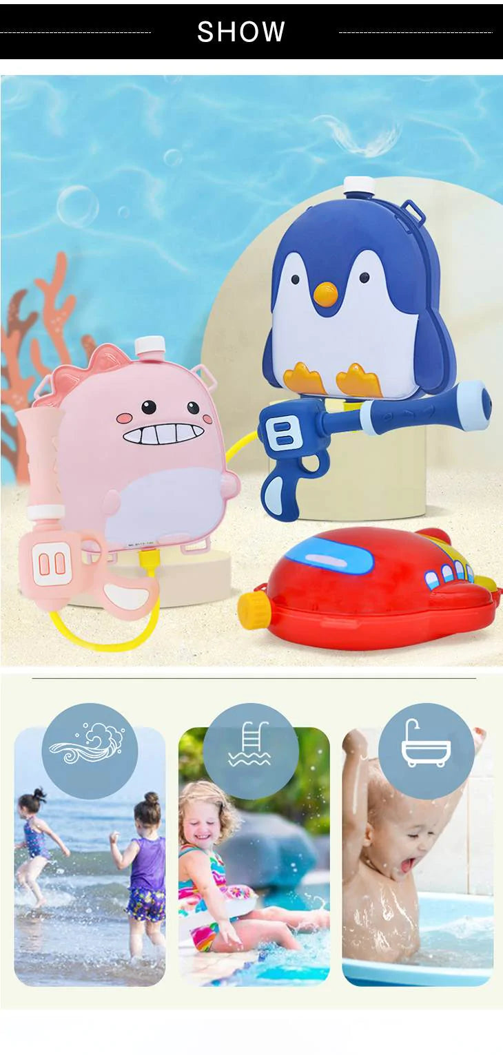 【ドラゴングリーン】水鉄砲 アクアガン プール 水遊び かわいい ひも付き 背負える 子供 キッズ おもちゃ お風呂 恐竜 かに カラフル 玩具