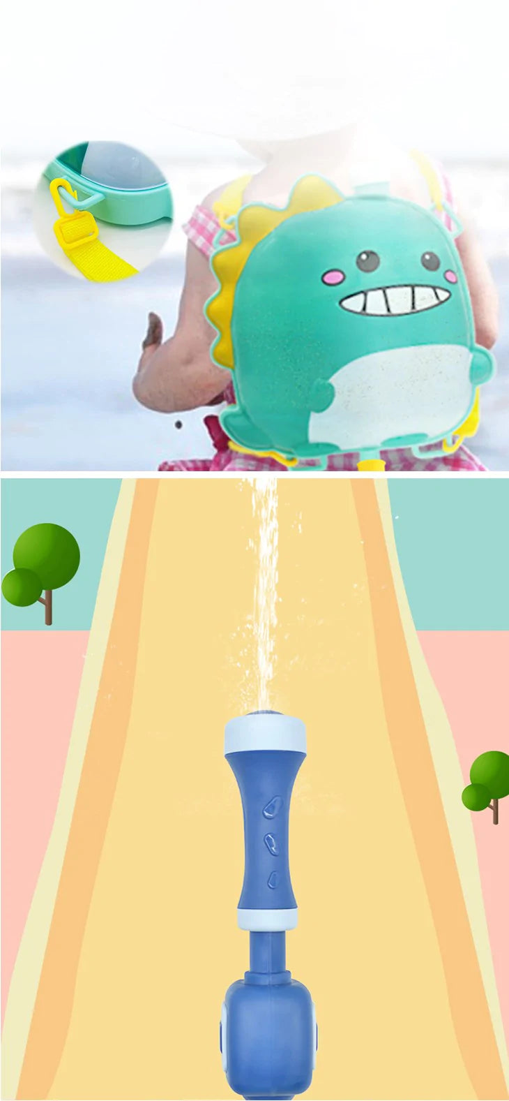 【ドラゴングリーン】水鉄砲 アクアガン プール 水遊び かわいい ひも付き 背負える 子供 キッズ おもちゃ お風呂 恐竜 かに カラフル 玩具