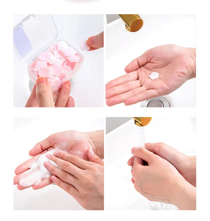 4個セット 紙石鹸 ペーパーソープ 花形 フラワー ソープシート せっけん 収納ボックス 携帯せっけん コンパクト 持ち運び かわいい レモン ミルク バラ ジャズミン
