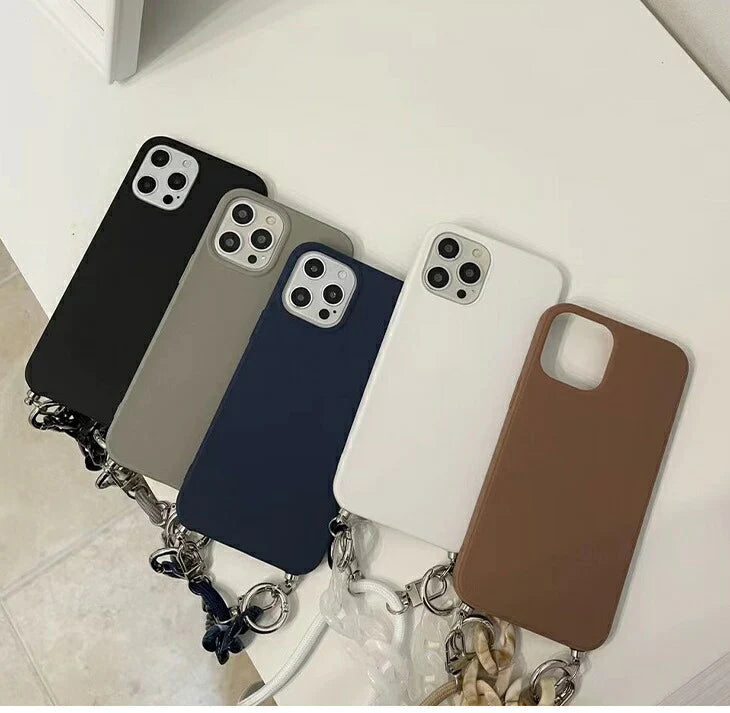 【グレーIPHONE12/12PRO】iPhoneケース アイフォンケース ストラップ付 チェーンストラップ おしゃれ かっこいい  高級感 きれい iPhone13 無地 シンプル