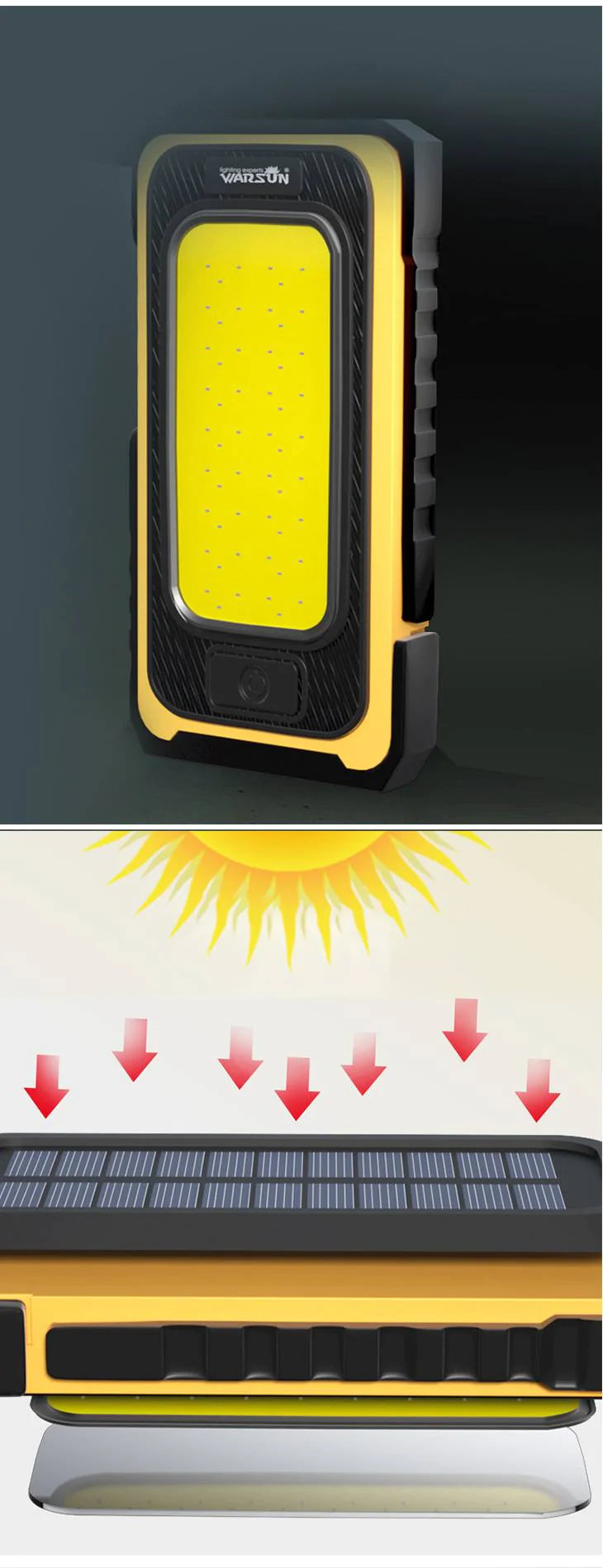 【イエロー】LED作業灯 ランタン ワークライト アウトドア キャンプ COB USB 充電式 マグネット 投光器 非常時 防災 停電 自動車整備 夜間作業 ハンディライト コンパクト
