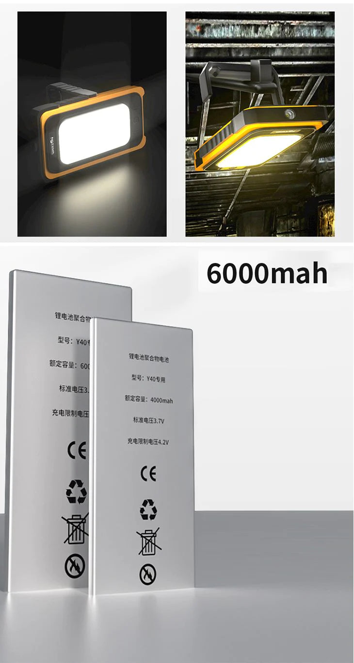 【イエロー】LED作業灯 ランタン ワークライト アウトドア キャンプ COB USB 充電式 マグネット 投光器 非常時 防災 停電 自動車整備 夜間作業 ハンディライト コンパクト