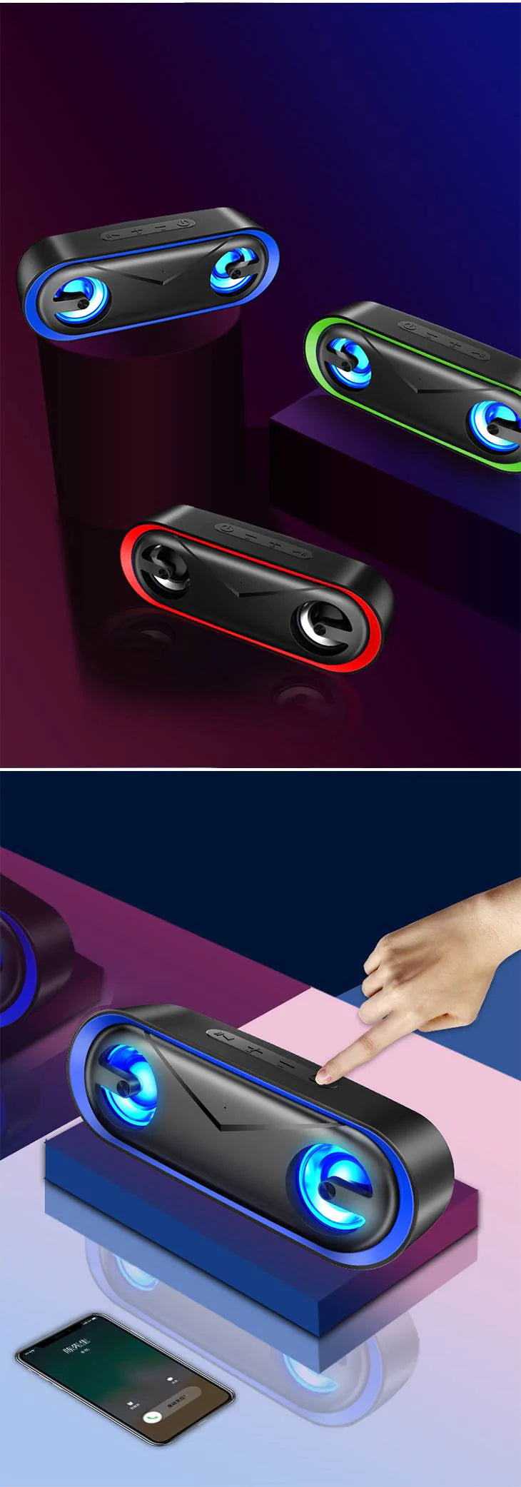 【ブルー】bluetooth スピーカー ワイヤレススピーカー マイク搭載 高音質 おしゃれ コンパクト 重低音 充電式 大音量 ブルートゥーススピーカー usb LED スマホスピーカー ハンズフリー通話 ステレオ