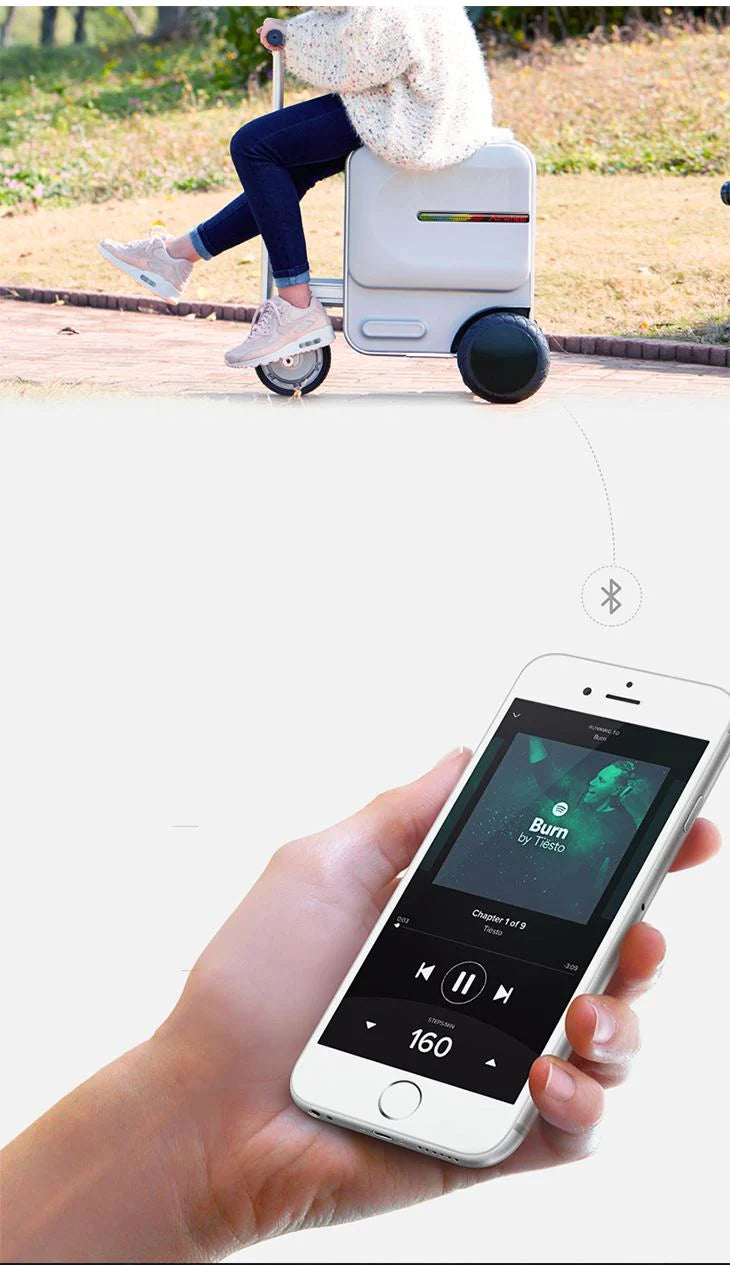 【ブラック】電動 乗れるキャリーケース 乗用 スーツケース 充電式 らくちん 高耐荷重 旅行 トラベル 充電式 アダプタ付き 電子ブレーキ スピーカー内蔵