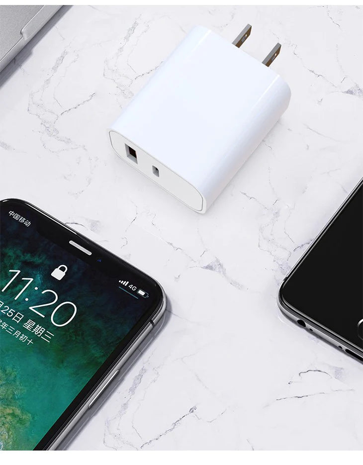 USB充電 ACアダプター 2口 type-C 同時充電 急速充電 超速充電 PD対応 iPhone android iPad 30W 3倍速い 高性能 高品質 コンパクト 持ち運び シンプル
