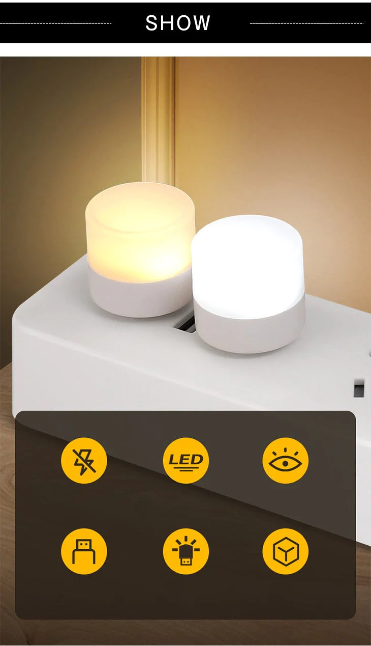 【ウォームライト】USBナイトライト LED 2色展開 常時点灯 持ち運びしやすい コンパクト 常夜灯 暖光 白光 旅行 外出 出張 夜間ライト ミニランプ