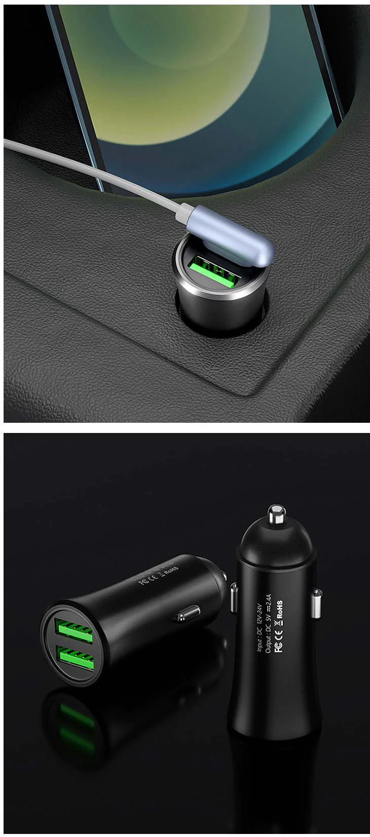 【シルバーATYPE(USB×2)】カーチャージャーアルミ合金デュアルUSBカーシガレットライタープライベートモデルミニ12W急速充電2.4Aカーチャージャー