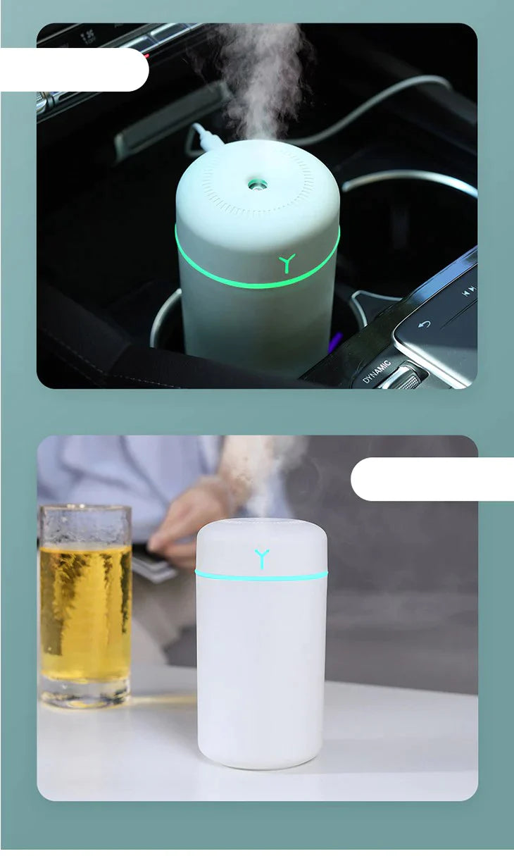 【ホワイト】ミニ家庭用加湿器 アロマエッセンシャルオイル ディフューザー LED 常夜灯付き超音波 おしゃれ 加湿器 タンク式 インテリア 風邪防止 癒し