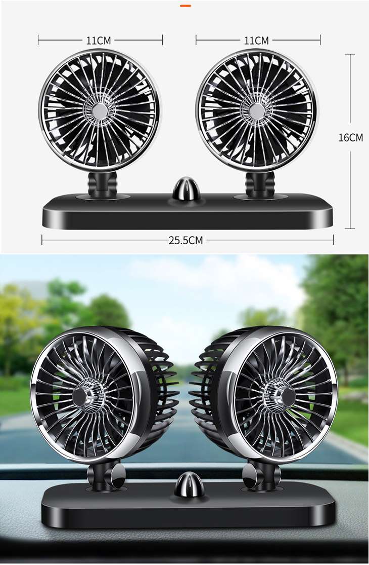 【12V】車載扇風機 首振り ミニ コンパクト ダブル USB充電 ダブルファン 強力 ツインファン 回転 置き型 冷房効率 空気循環 サーキュレーター 小型