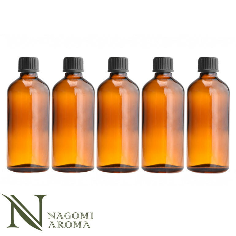 遮光ビン 100ml（アンバー） 5本セット 黒キャップ＆ヴァーティカルドロッパー 【 遮光瓶 ガラス瓶 薬瓶 保存 アロマオイル エッセンシャルオイル 精油 キャリアオイル 香水 手作り コスメ ハンドメイド 蓋付 茶色 】