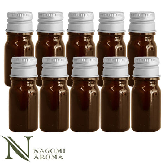 遮光ビン 10ml（アンバー） 10本セットシルバーキャップ　ヴァーティカルドロッパー 【 遮光瓶 ガラス瓶 薬瓶 保存 アロマオイル エッセンシャルオイル 精油 キャリアオイル 香水 手作り コスメ ハンドメイド 蓋付 茶色 】