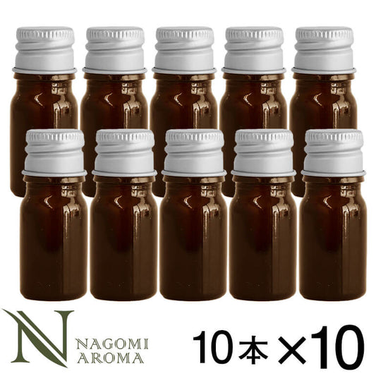 遮光ビン 10ml（アンバー） 100本セット シルバーキャップ　ヴァーティカルドロッパー 【送料無料】 【 遮光瓶 ガラス瓶 薬瓶 保存 アロマオイル エッセンシャルオイル 精油 キャリアオイル 香水 手作り コスメ 蓋付 茶色 】