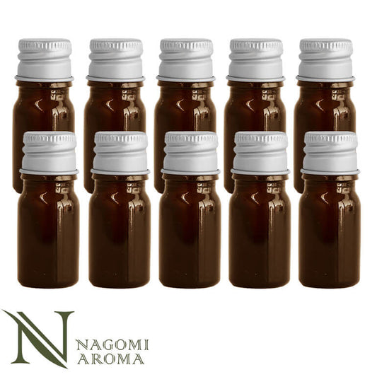 遮光ビン 5ml（アンバー） 10本セットシルバーキャップ　ヴァーティカルドロッパー 【 遮光瓶 ガラス瓶 薬瓶 保存 アロマオイル エッセンシャルオイル精油 キャリアオイル 香水 手作り コスメ ハンドメイド 蓋付 茶色 】