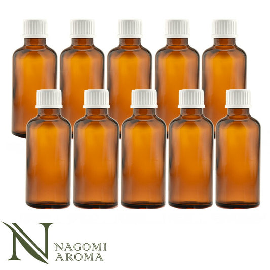 遮光ビン 100ml（アンバー） 10本セット白キャップ＆ヴァーティカルドロッパー 【 遮光瓶 ガラス瓶 薬瓶 保存 アロマオイル エッセンシャルオイル 精油 キャリアオイル 香水 手作り コスメ ハンドメイド 蓋付 茶色 】