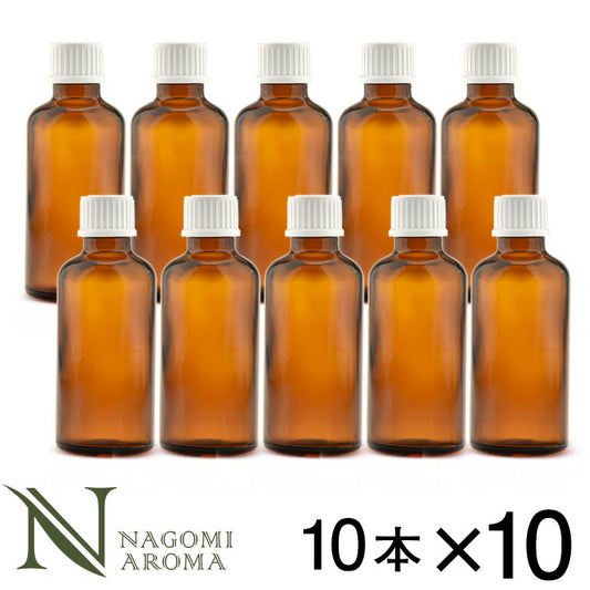 遮光ビン 100ml（アンバー） 100本セット 白キャップ＆ヴァーティカルドロッパー 【送料無料】 【 遮光瓶 ガラス瓶 薬瓶 保存 アロマオイル エッセンシャルオイル 精油 キャリアオイル 香水 手作り コスメ　ハンドメイド 蓋付 茶色 】