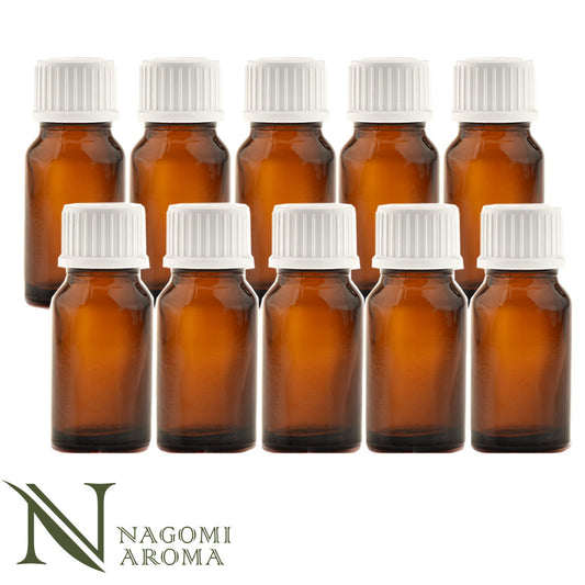 遮光ビン 10ml（アンバー） 10本セット白キャップ＆ヴァーティカルドロッパー 【 遮光瓶 ガラス瓶 薬瓶 保存 アロマオイル エッセンシャルオイル 精油 キャリアオイル フレグランスオイル 香水 手作り コスメ ハンドメイド 蓋付 茶色 】