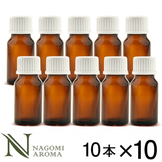 遮光ビン 10ml（アンバー） 100本セット 白キャップ＆ヴァーティカルドロッパー 【送料無料】 【 遮光瓶 ガラス瓶 薬瓶 保存 アロマオイル エッセンシャルオイル 精油 キャリアオイル 香水 手作り コスメ ハンドメイド 蓋付 茶色 】