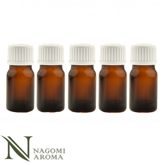 遮光ビン 5ml（アンバー） 5本セット 白キャップ＆ヴァーティカルドロッパー 【 遮光瓶 ガラス瓶 薬瓶 保存 アロマオイル エッセンシャルオイル精油 キャリアオイル フレグランスオイル 香水 手作り コスメ ハンドメイド 蓋付 茶色 】