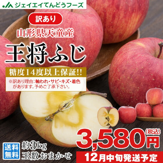 訳あり りんご サンふじ 3kg 送料無料 山形県産 王将ふじ 約3kg(玉数おまかせ) ※一部地域は別途送料追加 フルーツ 果物 サンふじ t02 のし対応 内祝い