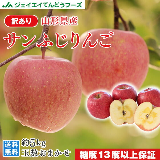 糖度保証 訳あり サンふじ 5kg 送料無料 山形県産 りんご (玉数おまかせ) バラ詰め ※一部地域は別途送料追加 フルーツ 果物 サンふじ 果物 順次出荷 ap38