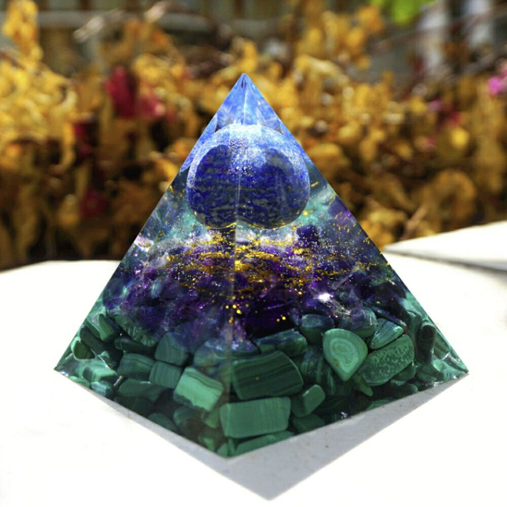 オルゴナイト ラピスラズリ 球体 6cm オーシャン 金箔 ストーン チャクラ 幸運 パワー 石 有機物 無機物 ピラミッド 三角 三角形 樹脂 パワ−ストーン 癒し 浄化 置物 パワースポット マイナスイオン スピリチュアル 健康