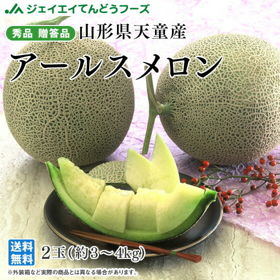 予約商品 山形県天童産 アールスメロン 2玉(約3〜4kg) 9月下旬より順次発送